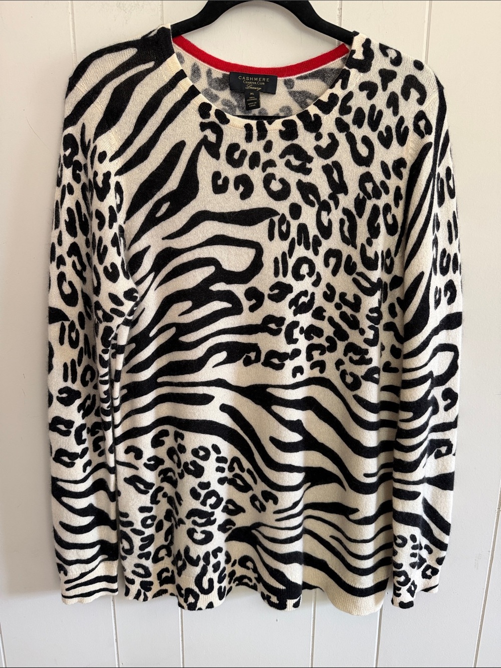 Charter Club Luxury 100% Cashmere Animal Print Sweater Size XL Maximalist Indie